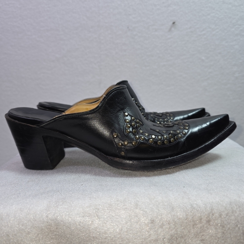Old Gringo Black Leather Studded Pointed Toe Mule Heels  Size 7B Made in Mexico - Picture 3 of 12